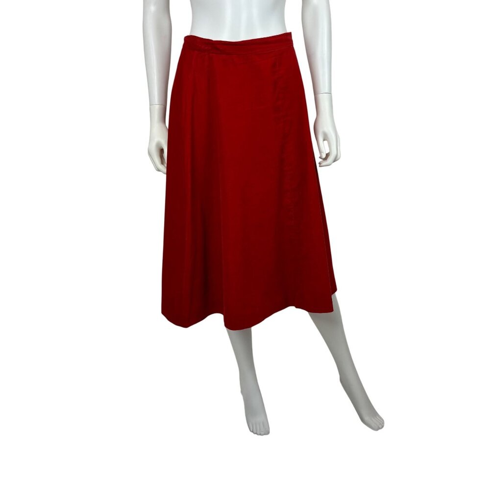 Vintage 80s Corduroy Skirt Womens Small Red Fit & Flare High Waisted